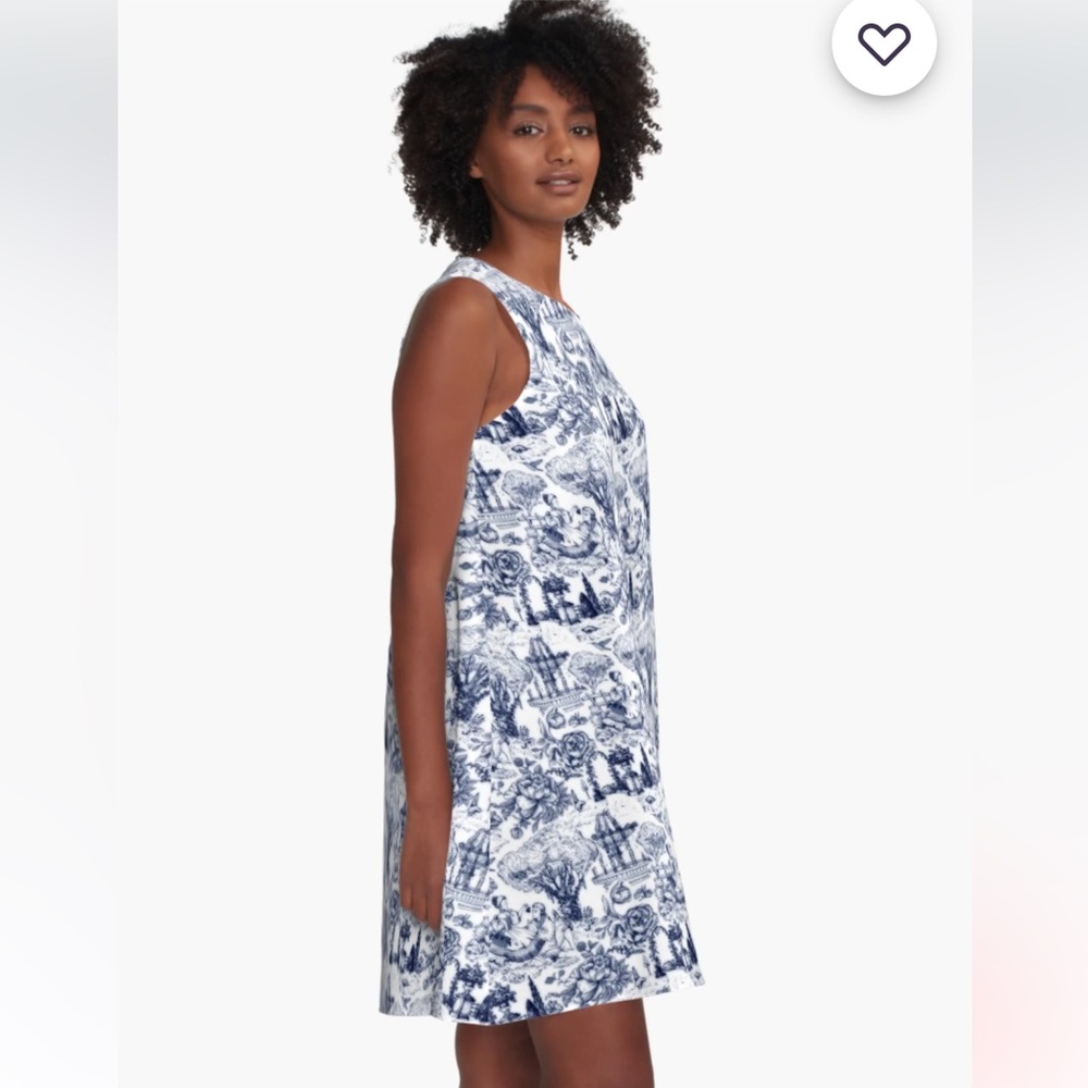 Joie NWT Horse Toile Envelope Cut Out Back Short Sleeveless Dress Blue & White